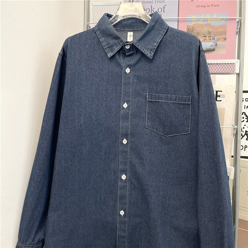 日系复古水洗长袖牛仔衬衫男ins潮牌宽松春秋情侣外套CS700-P45,男装衬衫,星座1008