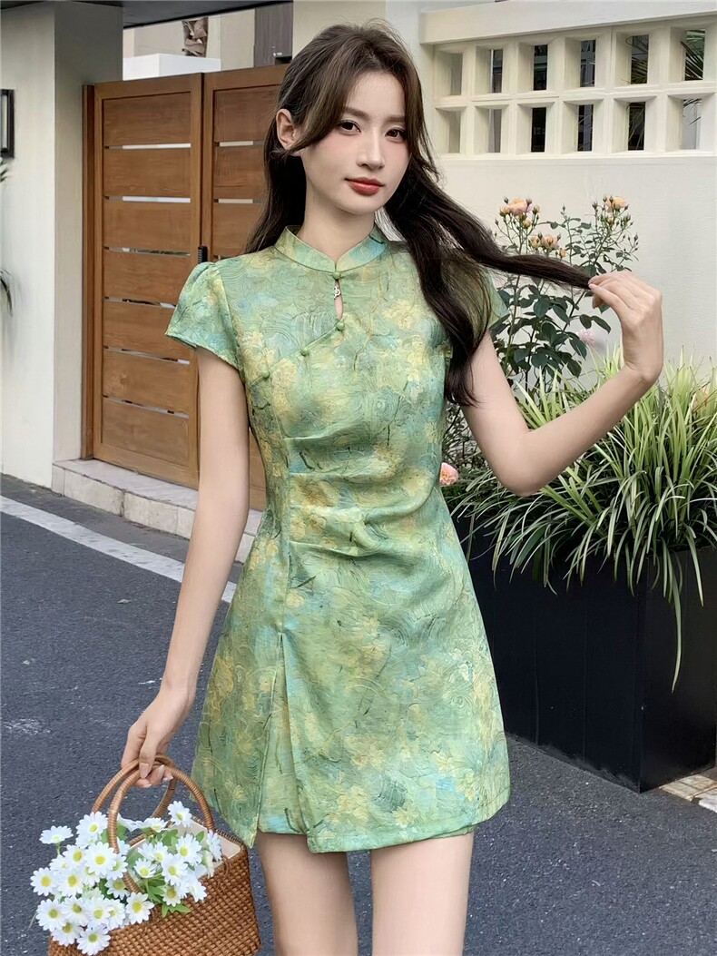 新中式印花改良旗袍裙短裤两件套女2026夏季新款时尚优雅减龄套装,女装套装/套裙,丽影随形