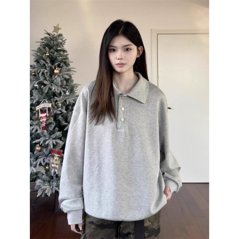 卫衣男女韩版潮流文艺帅百搭宽松衬衫领2025秋冬ins外套WB546-P38图片
