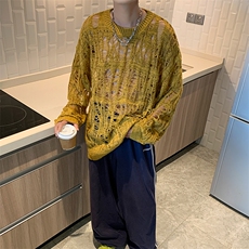 男美式复古重磅针织衫夏季新款ins潮牌，男装针织衫/毛衣，星座716-2