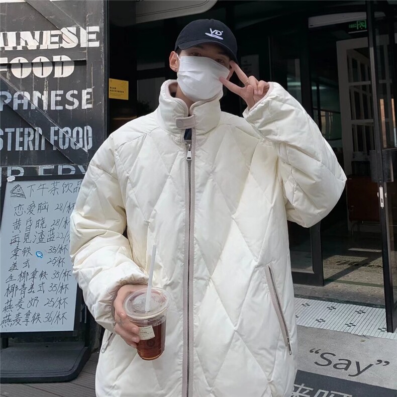 美式复古菱形格立领保暖棉衣男女冬季加厚简约宽松情侣棉服外套潮，男装棉衣，星座506A