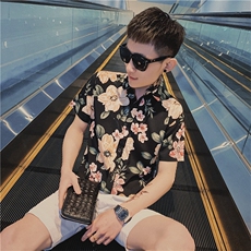 夏季韩版修身旅游花衬衫社会小伙网红短袖衬衣潮男C301B-CS25，男装衬衫，电商C301B