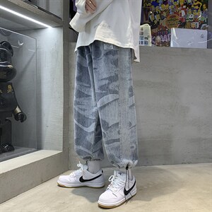 高级感hiphop休闲宽松牛仔裤炸街美式高街束脚长裤A125-K915-P55,男装牛仔裤,电商A125