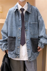 大码S-3XL新款秋冬季高街复古牛仔夹克大口袋拼接外套W2196-P56，男装夹克，星座512-4
