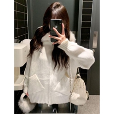 软糯大毛领连帽开衫毛衣外套女秋冬休闲针织衫上衣M541，男装针织衫/毛衣，星座1116A（原606A-3）
