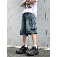 B221美式ins高街小众夏季重工艺工装牛仔短裤LK24177-P60控78，男装牛仔裤，电商B221
