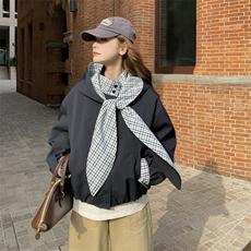 26春新款现-英伦风格子拼接撞色飘带宽松外套2606-P160K258，女装短外套，2B190