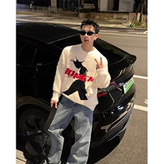 水貂毛针织衫男秋冬人像字母小众设计感宽松慵懒风毛衣MS67，男装针织衫/毛衣，星座1116A（原606A-3）