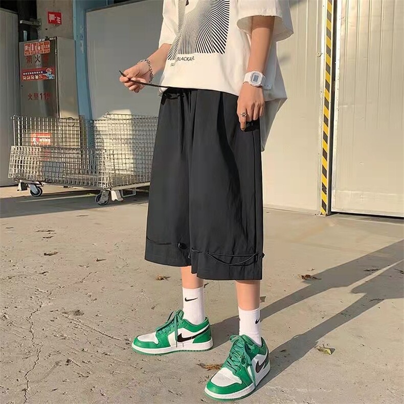 阔腿抽绳七分裤男士青年休闲宽松潮五分裤日系情侣短裤子D15-P27,男装休闲裤,星座1008-1
