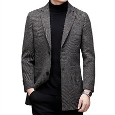 秋冬季新款休闲双面呢大衣中年男外套纯色爸爸装风衣HMDX009-P360图片