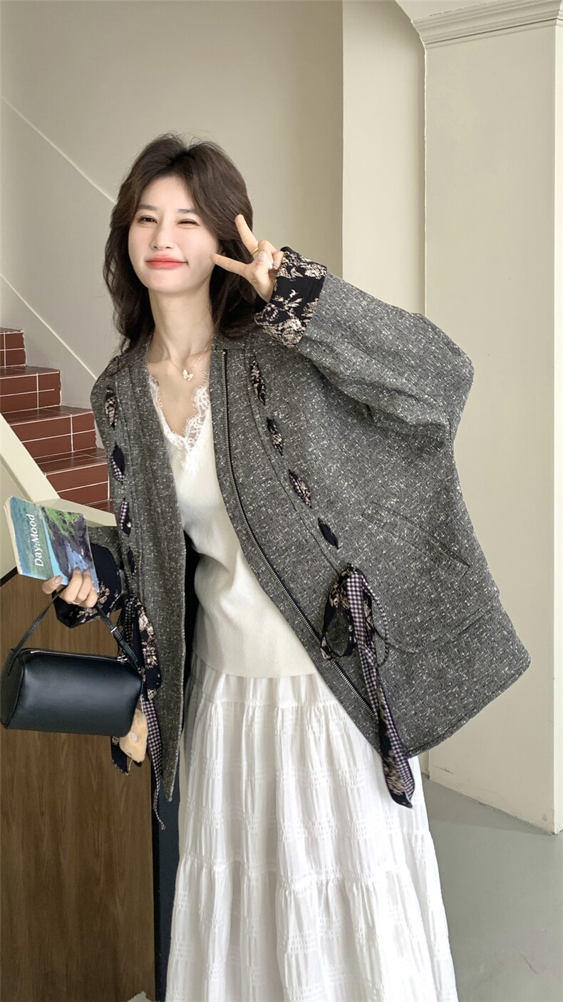 26春装新款松弛感灰色飘带外套9013P175K288,女装短外套,2C236