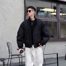 抖音得物美式潮休闲夹克春季立领纯色复古工装加厚棉服外套AMY02，男装夹克，电商A443