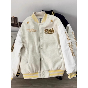 字母刺绣棒球服外套男女秋设计感宽松休闲百搭情侣上衣HH3990 P68图片
