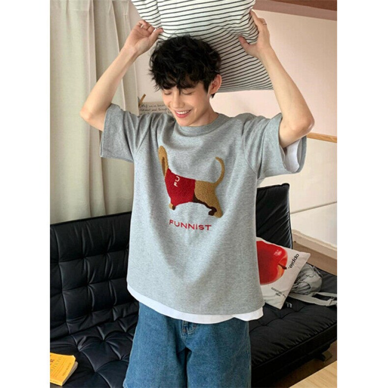 时尚潮流腊肠狗毛巾绣圆领短袖T恤男夏季宽松上衣半袖T2804,男装T恤,星座1116A（原606A-3）