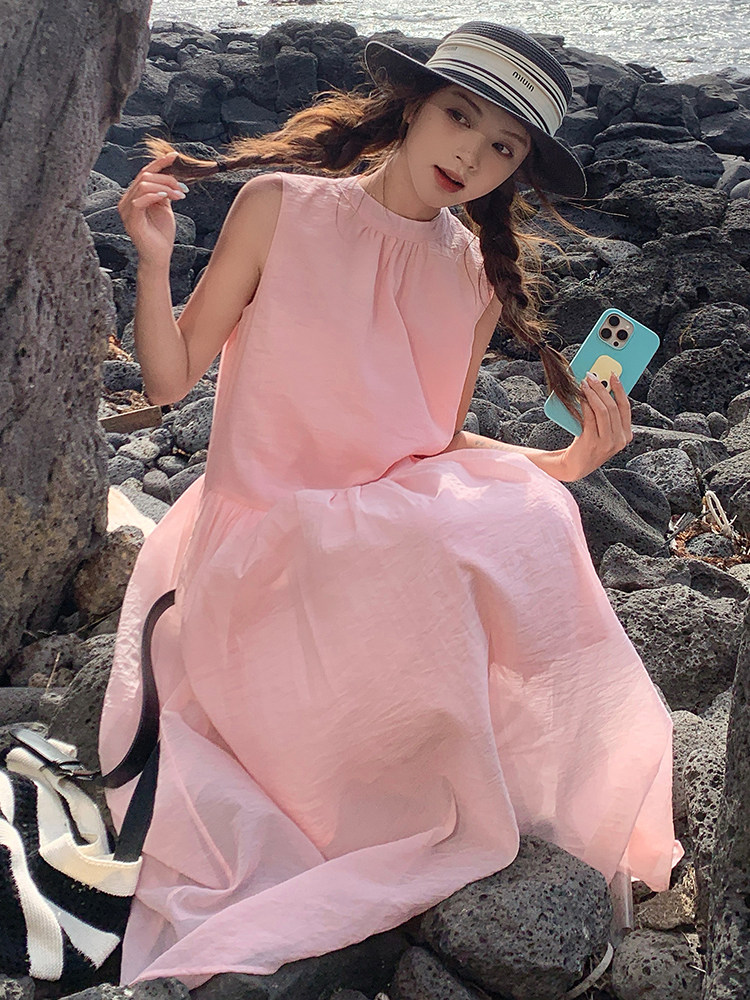 今年流行粉色无袖连衣裙女2025夏季新款高级感超仙气质绝美长裙潮,女装连衣裙,浙宝305
