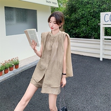 法式气质时尚背心上衣套装女2025夏季新款宽松显瘦阔腿短裤两件套，女装套装/套裙，2C255