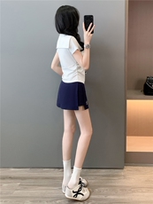 时尚运动套装裙女夏新款俏皮可爱蝴蝶结海军领短袖上衣裤裙两件套，女装套装/套裙，江南