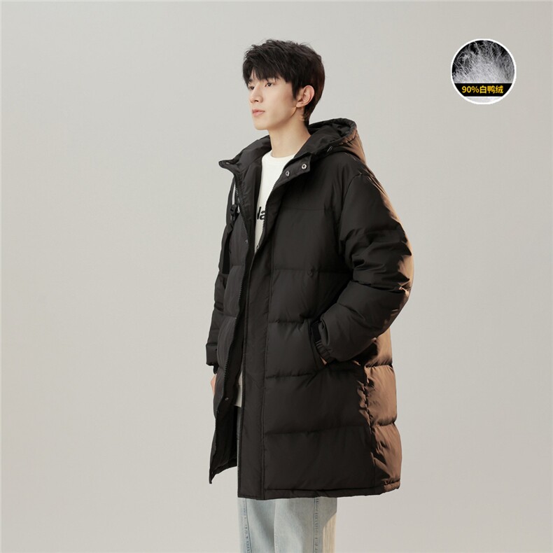白鸭绒潮流光板连帽长款羽绒服保暖外套Y5850-P205【特价】图片