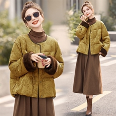 新中式g风提花羽绒服女2025冬季新款时尚拼接白鸭绒短款外套，女装羽绒服，美沁