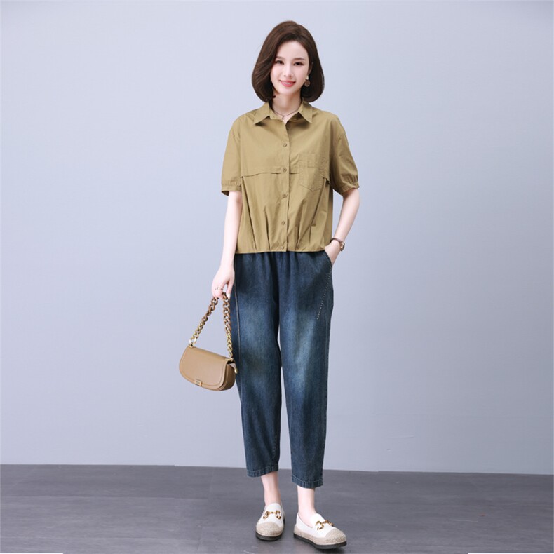 时尚宽松水洗牛仔套装女夏季新款休闲显瘦两件套气质百搭潮流,女装套装/套裙,叶笙衣