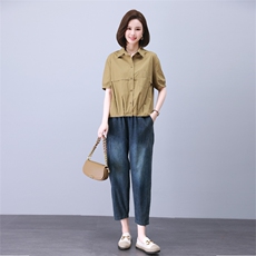 时尚宽松水洗牛仔套装女夏季新款休闲显瘦两件套气质百搭潮流，女装套装/套裙，叶笙衣