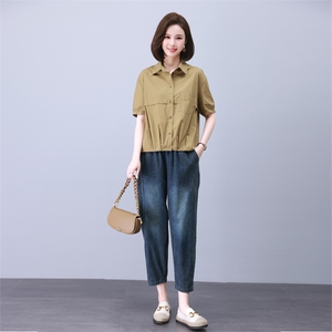 时尚宽松水洗牛仔套装女夏季新款休闲显瘦两件套气质百搭潮流图片