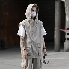 连帽马甲宽松薄款工装裤套装夏季美式街头9分裤子男女潮一套TZ260，男装休闲套装，星座601-2