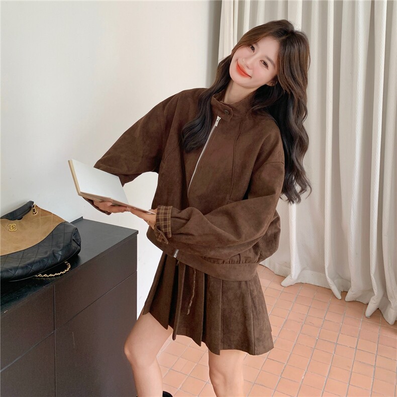 现货新款麂皮绒外套百褶裙裤两件套2D035-25094P175K258,女装套装/套裙,2D035