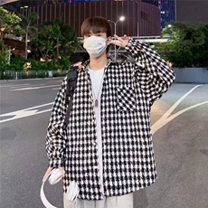 毛呢格子外套男士2024新款秋冬季青少年宽松翻领夹克上衣408/P58，男装夹克，星座506