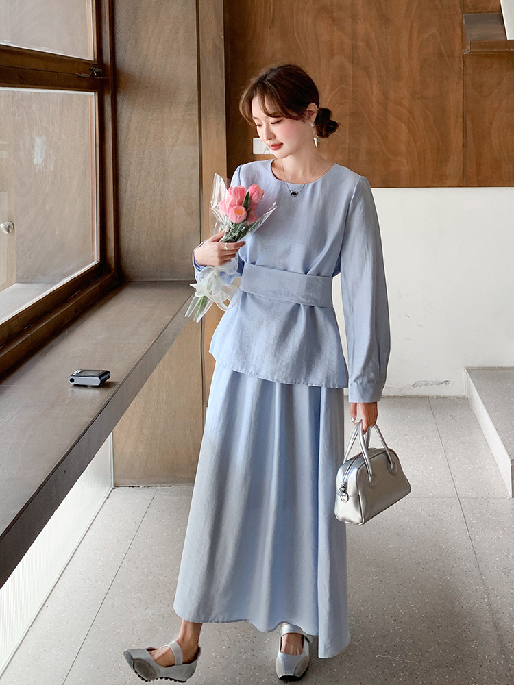 法式小香风千金感时尚套装女2025春季新款绑带衬衫半身长裙两件套,女装套装/套裙,浙宝220