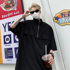 夏季半拉链衬衫男生垂坠感小众短袖T恤衬衣可高领衣服TE034，男装T恤，星座1116A-1（原606A）