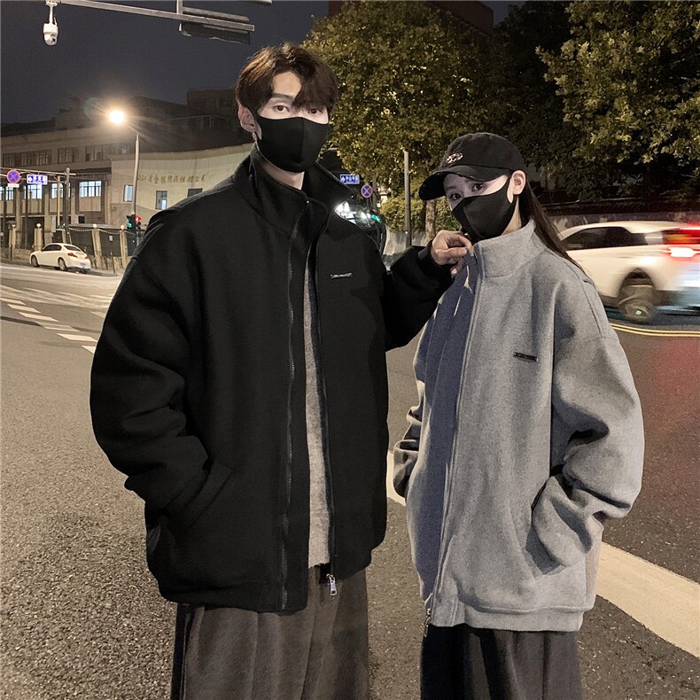 情侣冬装弯刀袖毛呢加棉夹克棉衣休闲纯色加厚外套男G1104P108,男装夹克,电商A339