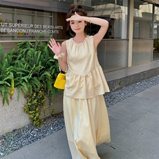 【新品现货】清冷感禅意仿天丝珍珠领背心2件套8811-P125-K175，女装连衣裙，2C317A