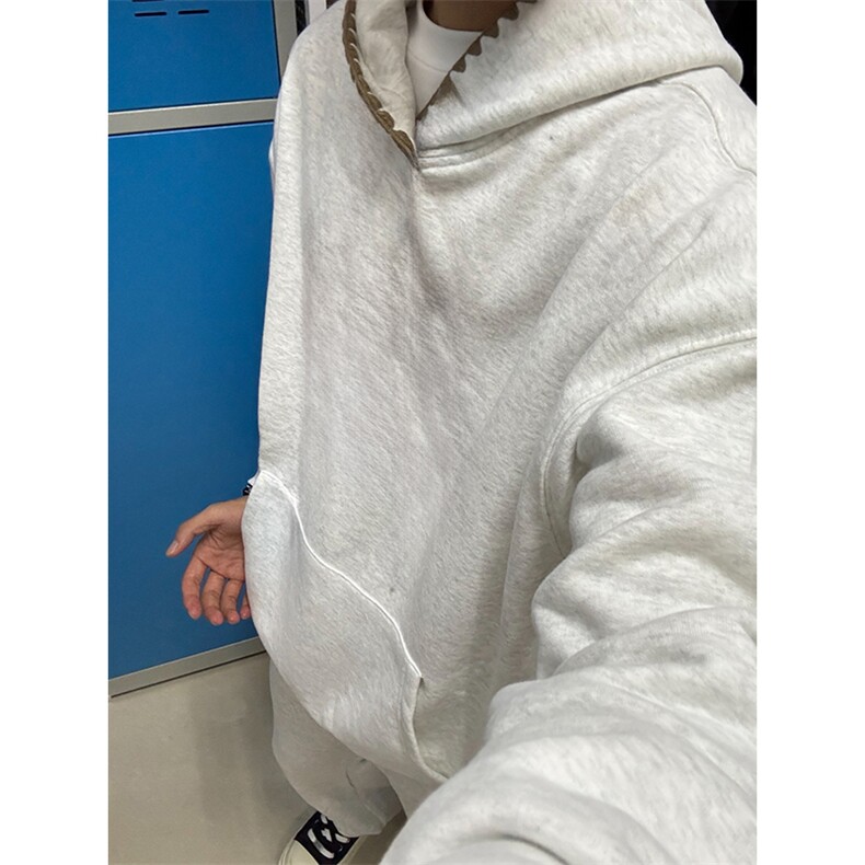 抖音得物高品质二开 25秋冬美式重磅宽松纯色连帽贝壳刺绣卫衣W63图片