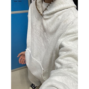 抖音得物高品质二开 25秋冬美式重磅宽松纯色连帽贝壳刺绣卫衣W63图片