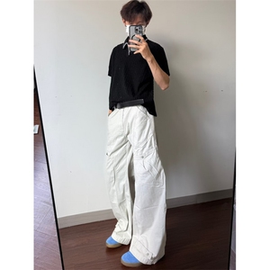 26@美式复古宽松cleanfit口袋弯刀裤廓形工装牛仔裤S50106P56网图图片