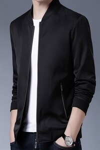 棒球领夹克男2023秋季新款商务休闲爸爸外套中年男装长袖薄款上衣图片