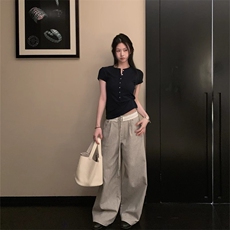 1183-P58【现货】线条艺术家法式优雅蕾丝拼接条纹直筒休闲裤，男装休闲裤，电商B323A
