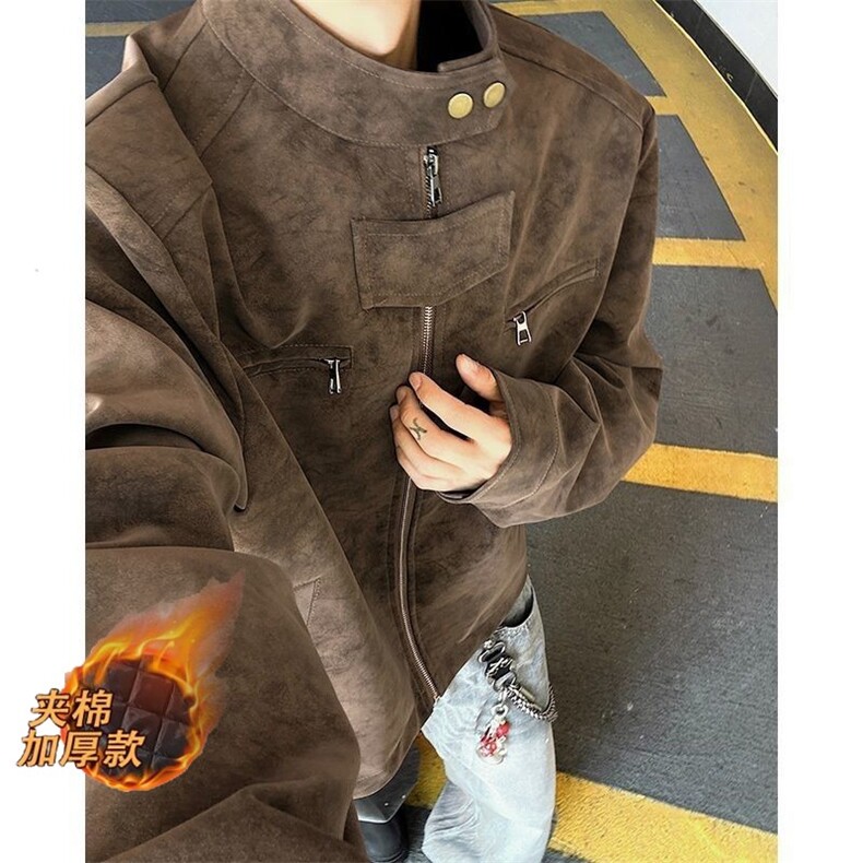网图正肩皮衣外套男立领哈灵顿夹克美式 A025-KY1803-P68 夹棉P80图片