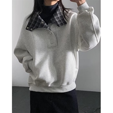 格纹拼接翻领卫衣男春季复古外套立领纽扣重磅长袖上衣W408，女装短外套，星座1116A（原606A-3）