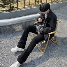 纯黑色高弹修身直筒大码微喇毛边牛仔裤男K860-K866-P50，男装牛仔裤，星座205