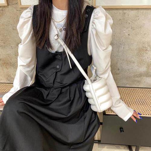 设计师款泡泡袖背带裙套装，女装职业装，JY.OUBEN