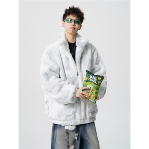 羊羔毛棉衣潮扎染设计情侣大码M-5XL毛绒外套男YG7503P128控168图片