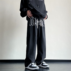 抖音品质-美式高街直筒休闲字母刺绣牛仔裤212-2-NZ015-特P50控78，男装牛仔裤，星座808A-1