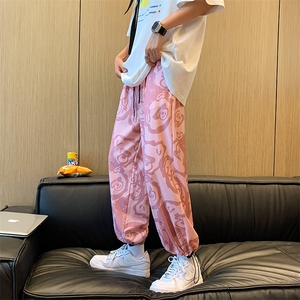 甜酷小熊印花新款潮牌薄款束脚裤男宽松潮流休闲长裤 K1007-P23图片