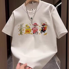 水洗做旧刺绣工艺拥簇花卉2026夏季男女刺绣短袖情侣潮宽松T恤，男装T恤，星座218-8