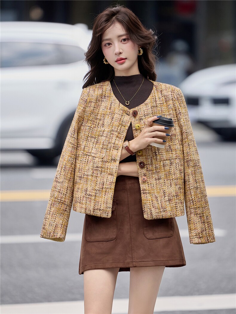 2025年秋冬新款小香风短外套上衣粗花呢秋季优雅短款外套,女装短外套,慕依路