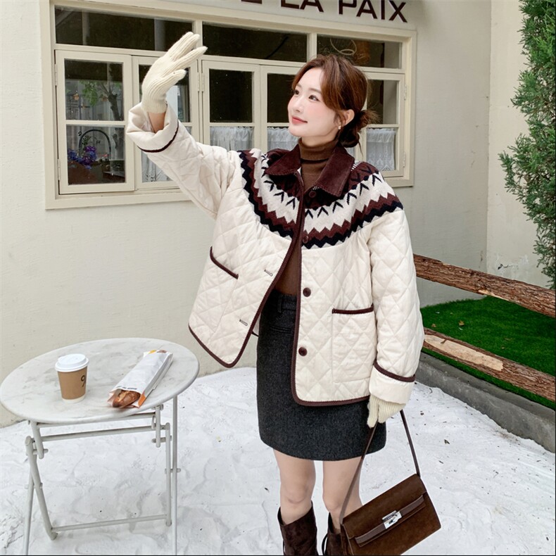 菱形格刺绣轻薄羽绒棉服韩系棉衣2C011-9812-1-P195K288,女装棉衣/棉服,2C011