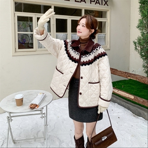 菱形格刺绣轻薄羽绒棉服 韩系棉衣2C011-9812-1-P195K288图片