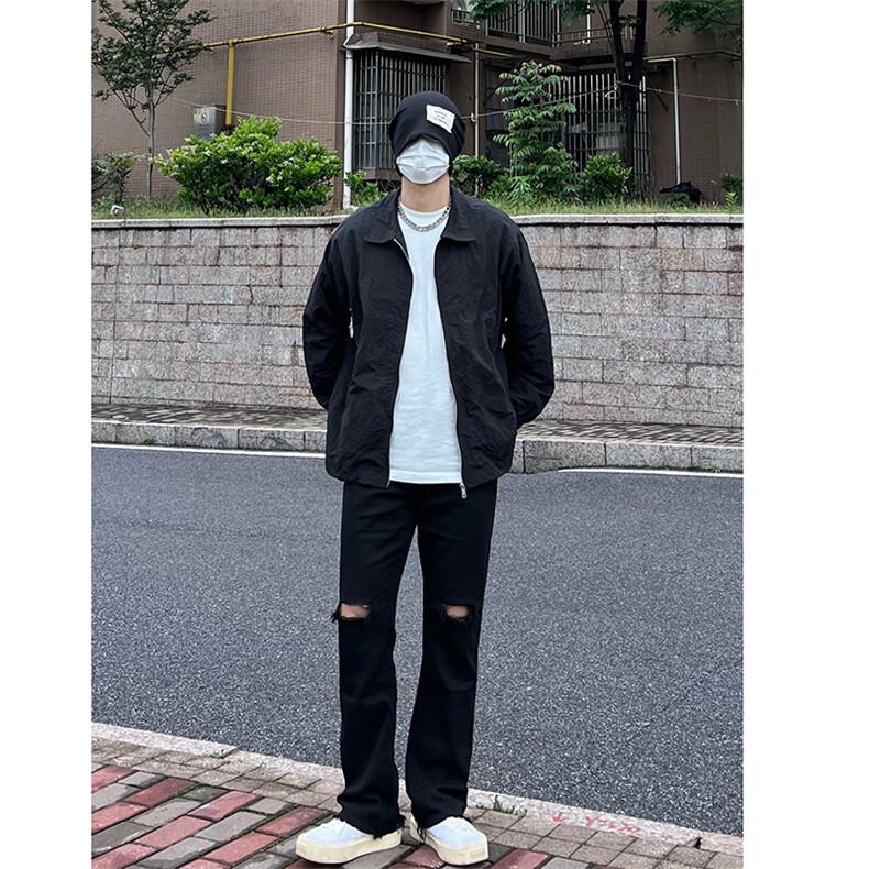 B221美式ins高街简约小众设计毛边破洞牛仔裤LK23067-P60控78,男装牛仔裤,电商B221